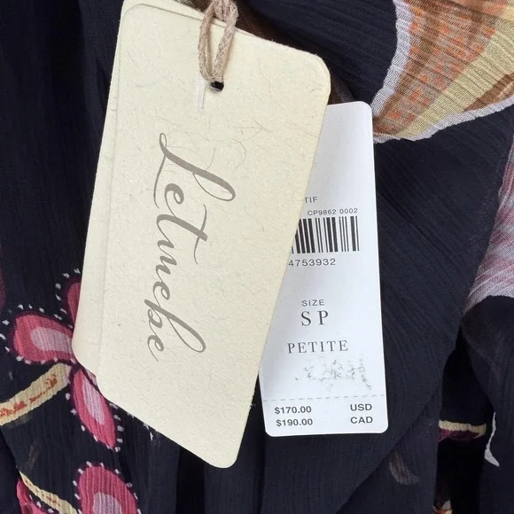 Anthropologie‎ Let Me Be Babydoll Dress Womens Petite Small PS Black Floral NWT - Picture 8 of 14